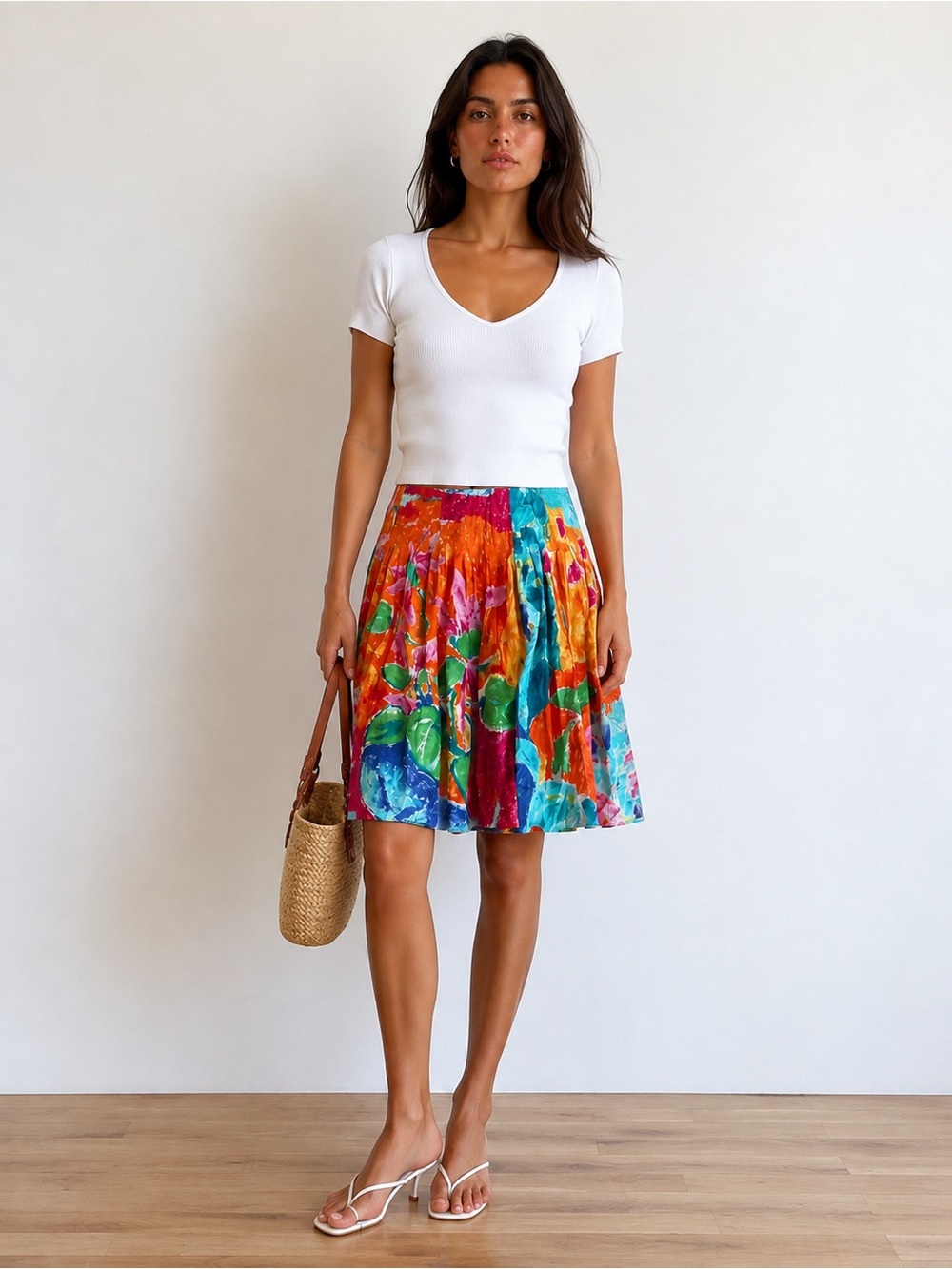 Ralph Lauren Women's Size 4 Vintage Abstract Watercolor Lined Pleated Skirt